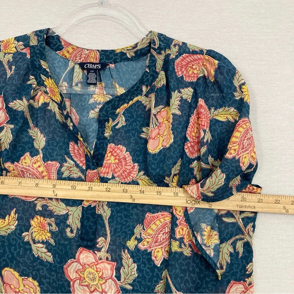 Chaps Blue Red Floral Soft Comfy Lightweight Short Sleeve Popover Top Large - Picture 5 of 10